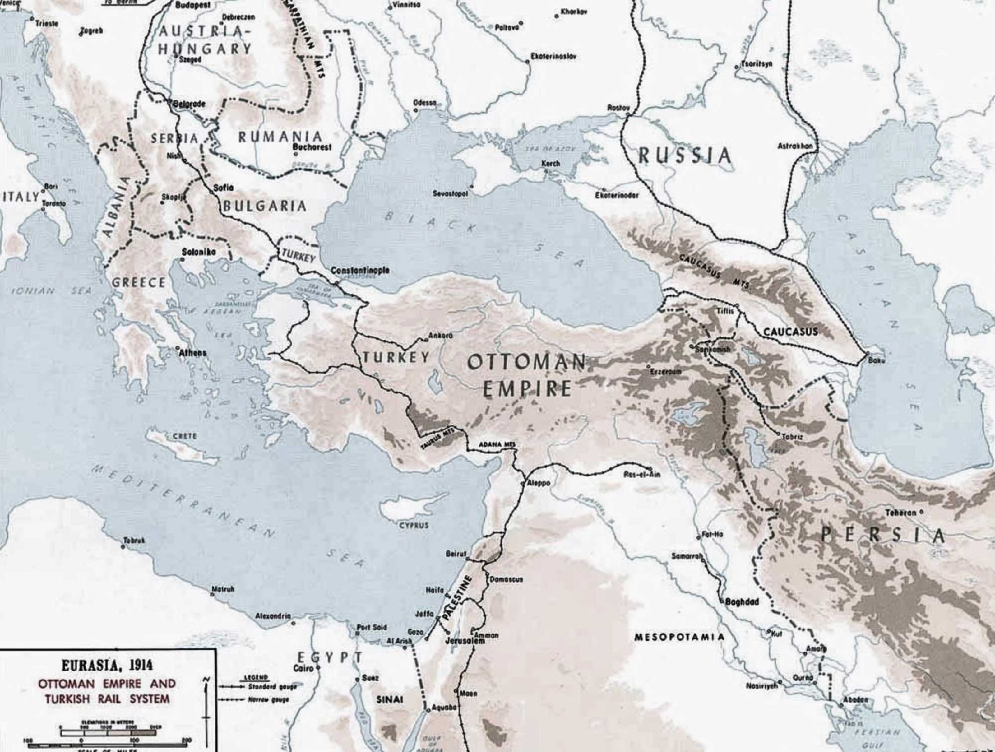 Historical Map of the Hijaz Railway across the Ottoman Empire