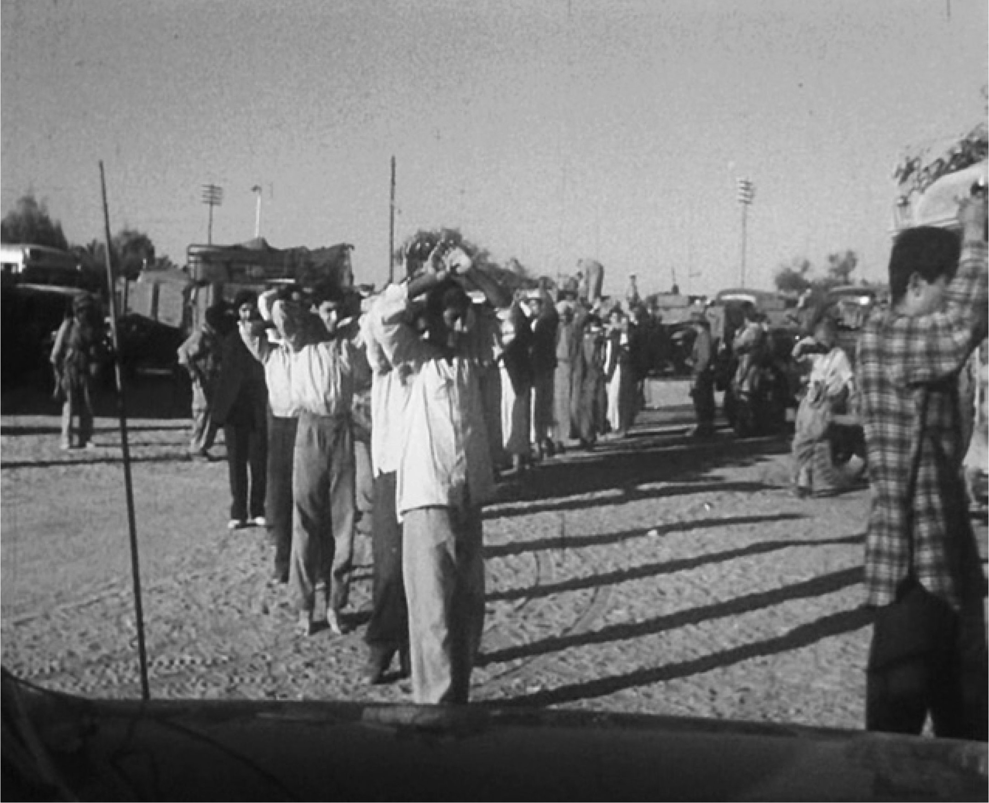 Figure 10.5 Palestinians under heavy Israeli military guard from Israel Takes Gaza (1956). Image supplied by British Pathé.