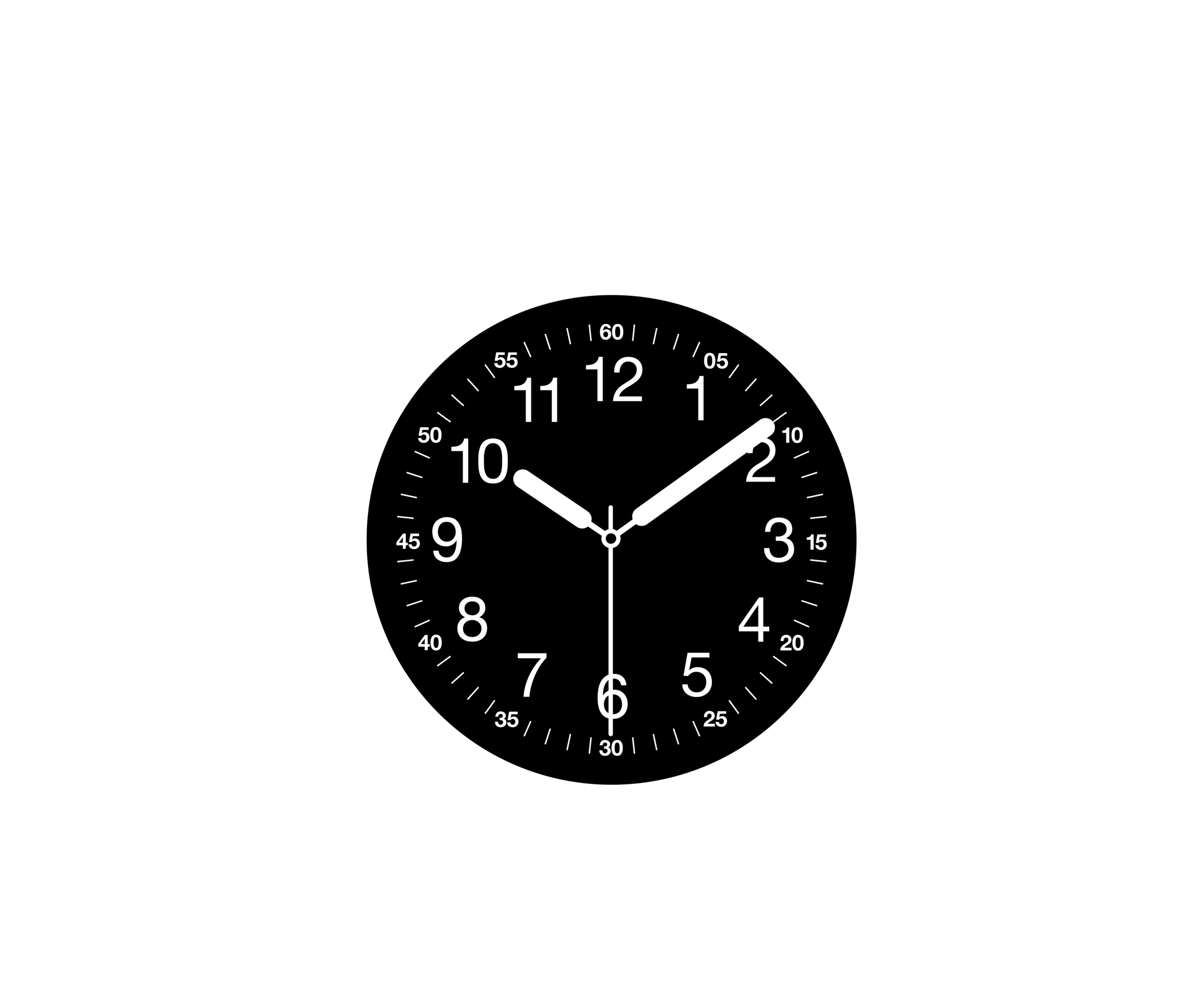 Black color illustration of wall clock showing 9 past 10.