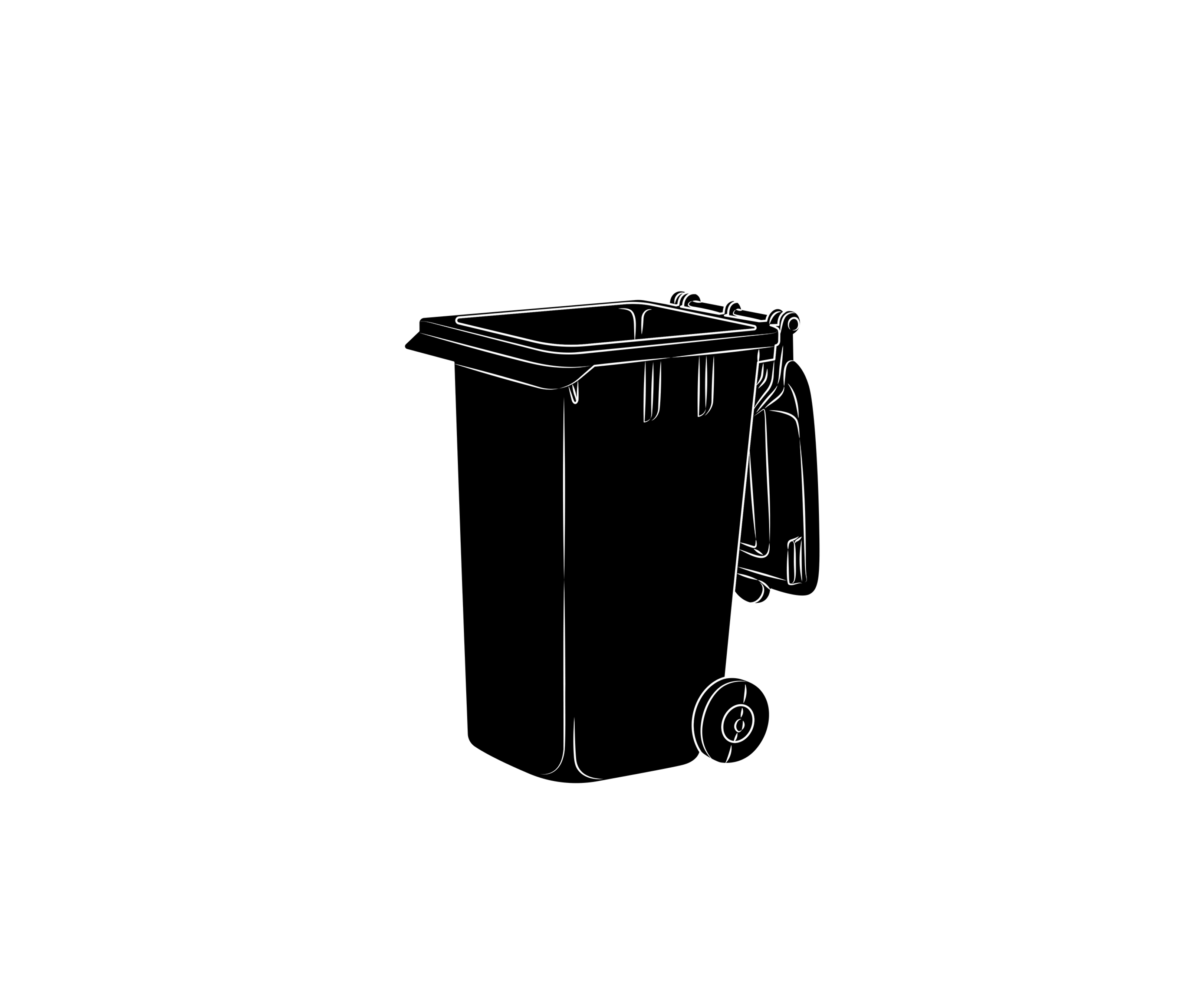 Trash can illustration in black.