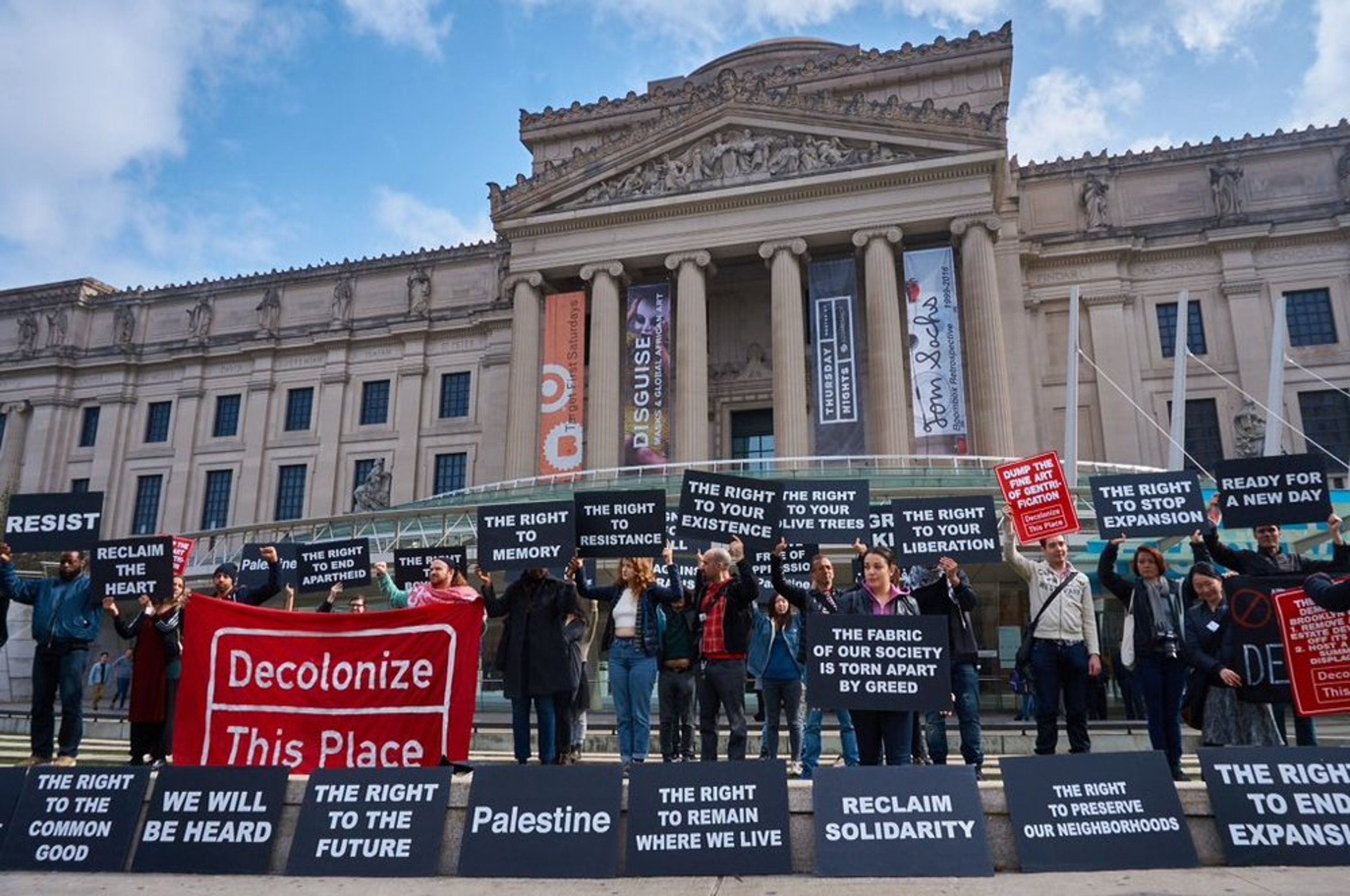 Decolonize this place protest in front of the Metropolitan, NYC