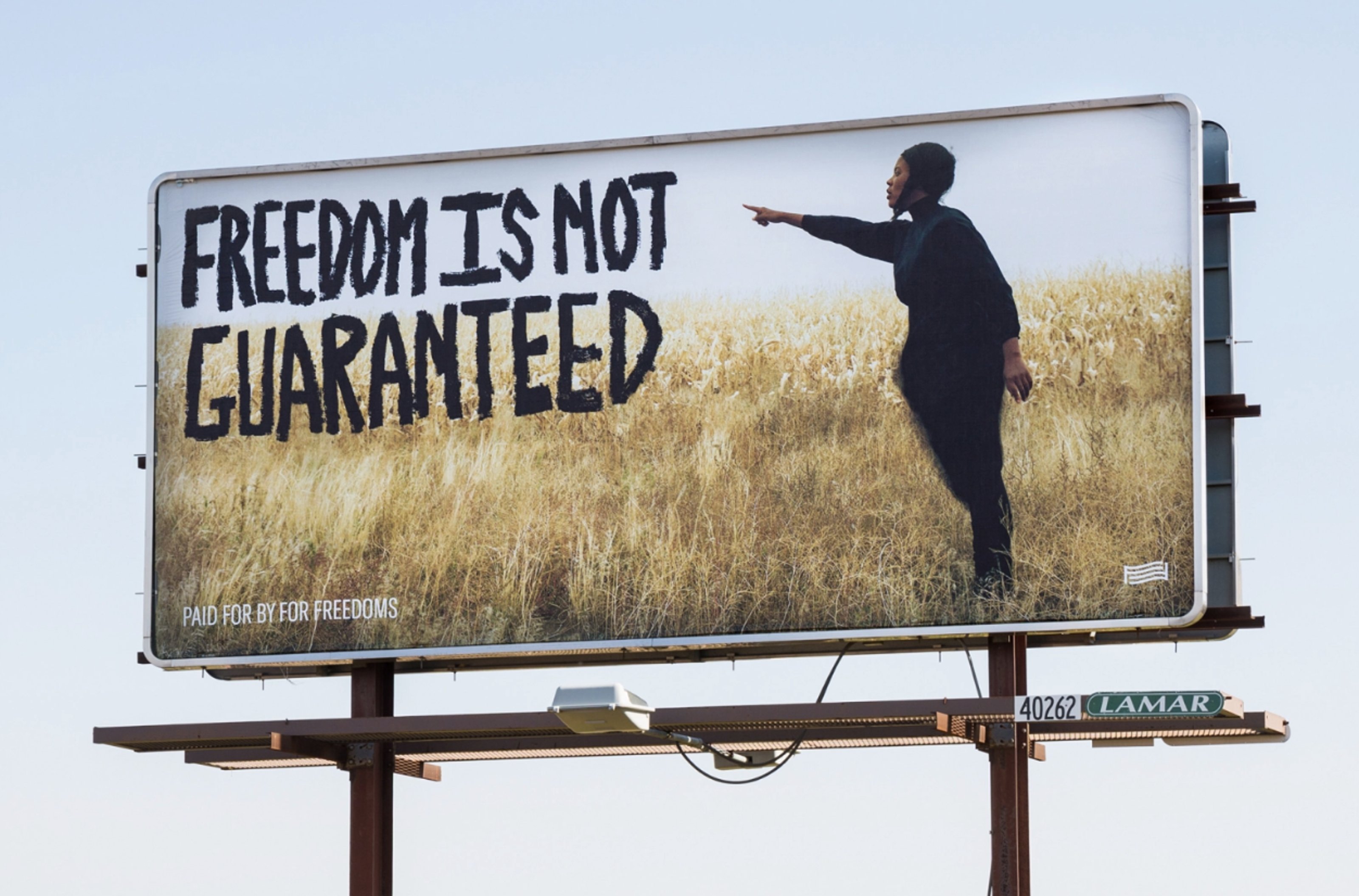 Xaviera Simmons’s 2018 billboard for For Freedoms.