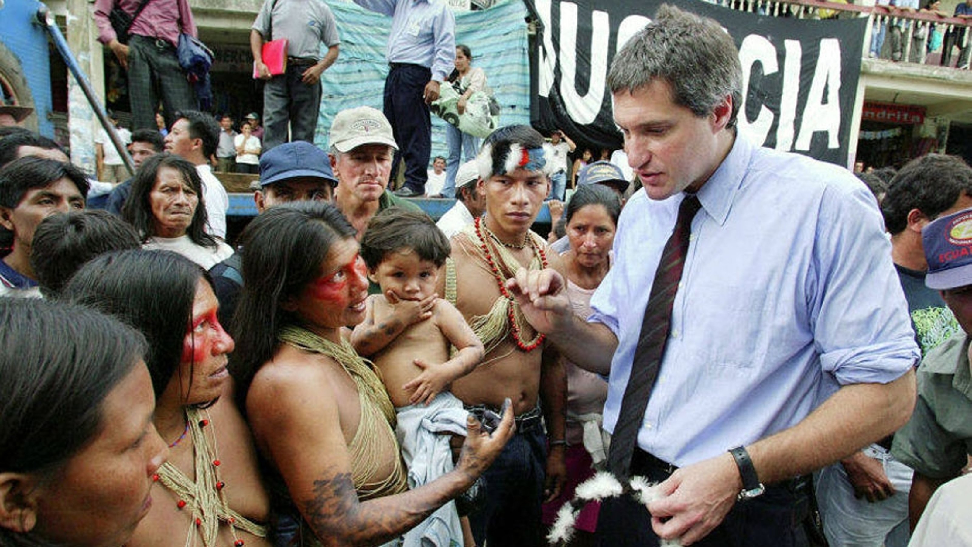 Steven Donziger with the tribe in the Amazon Basin, Ecuador