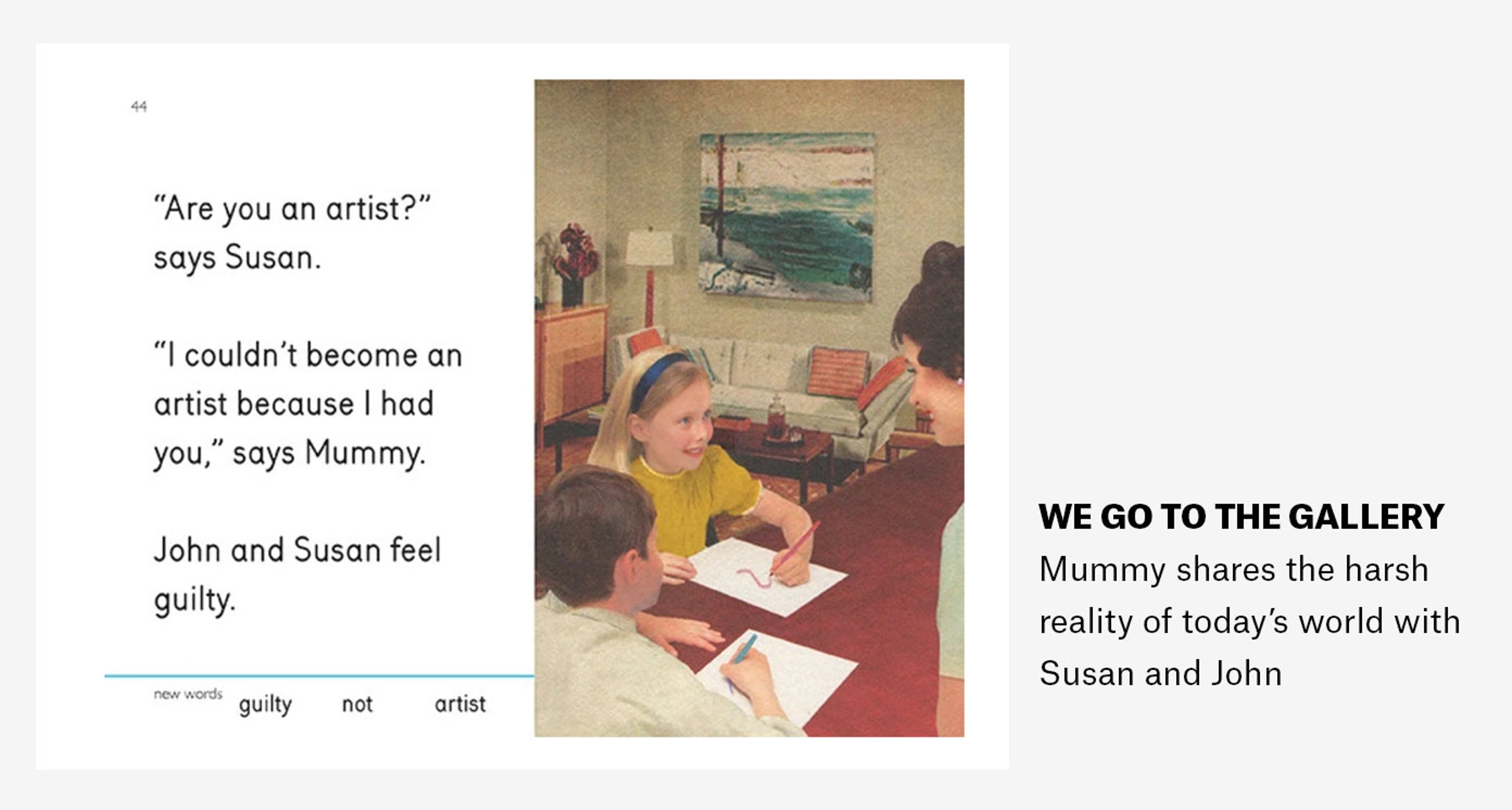 A photo of a page from the book "We go to the gallery"