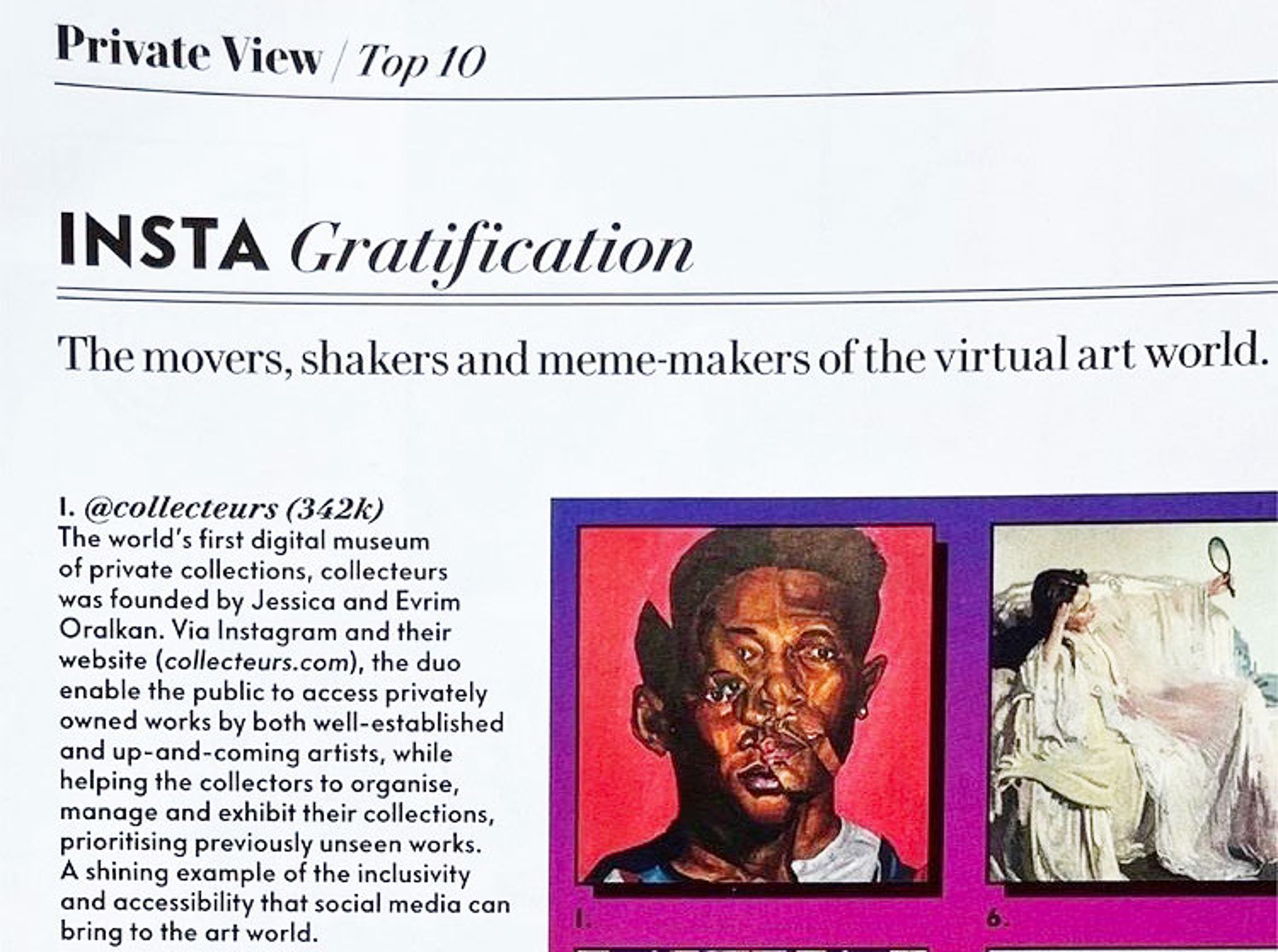 Vanity Fair coverage of Collecteurs on their INSTA Gratification page