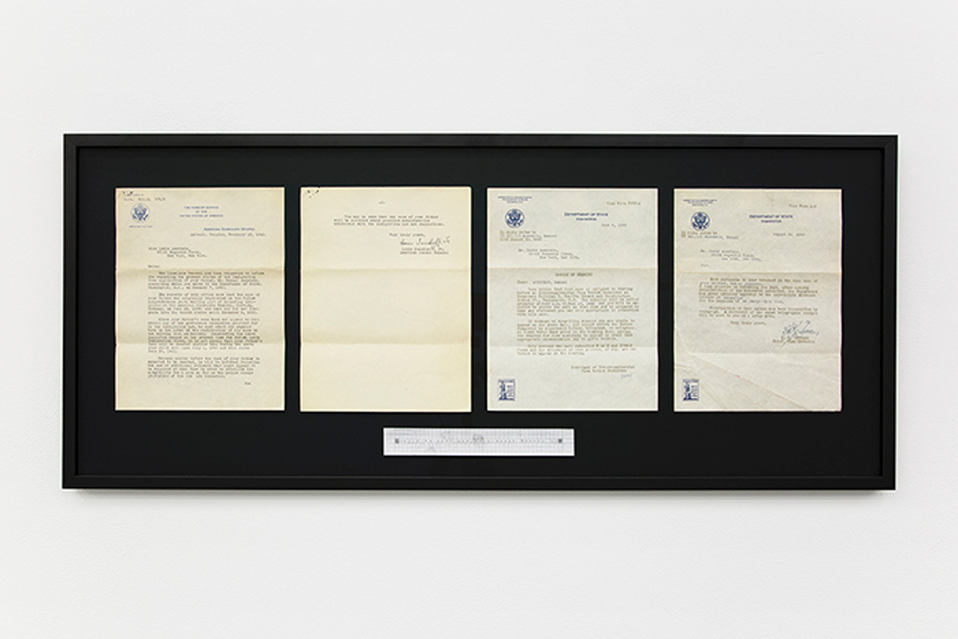 Immigration papers submitted by Samuel Ausstein, framed