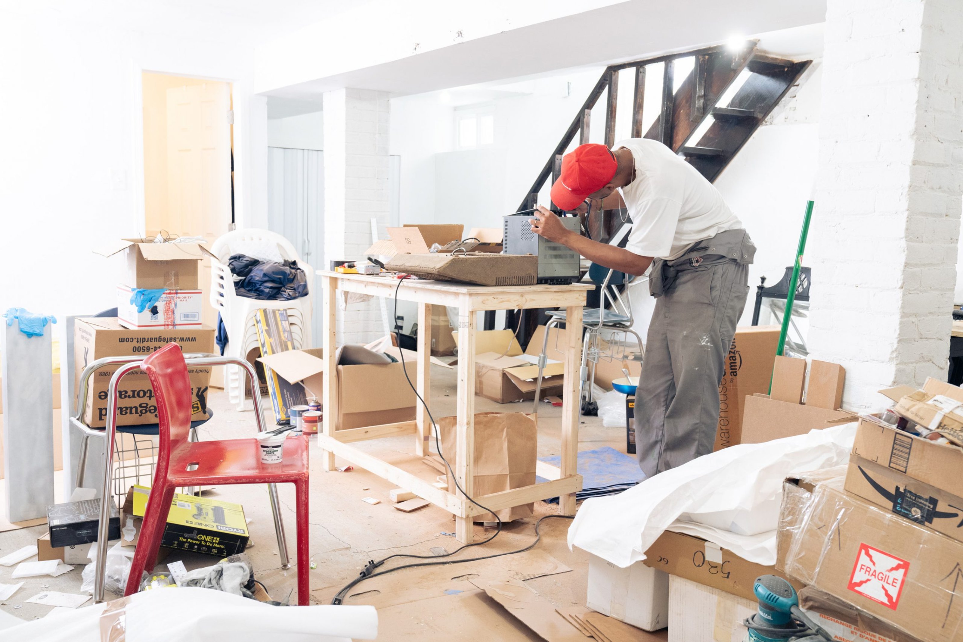 American Artist working in his studio