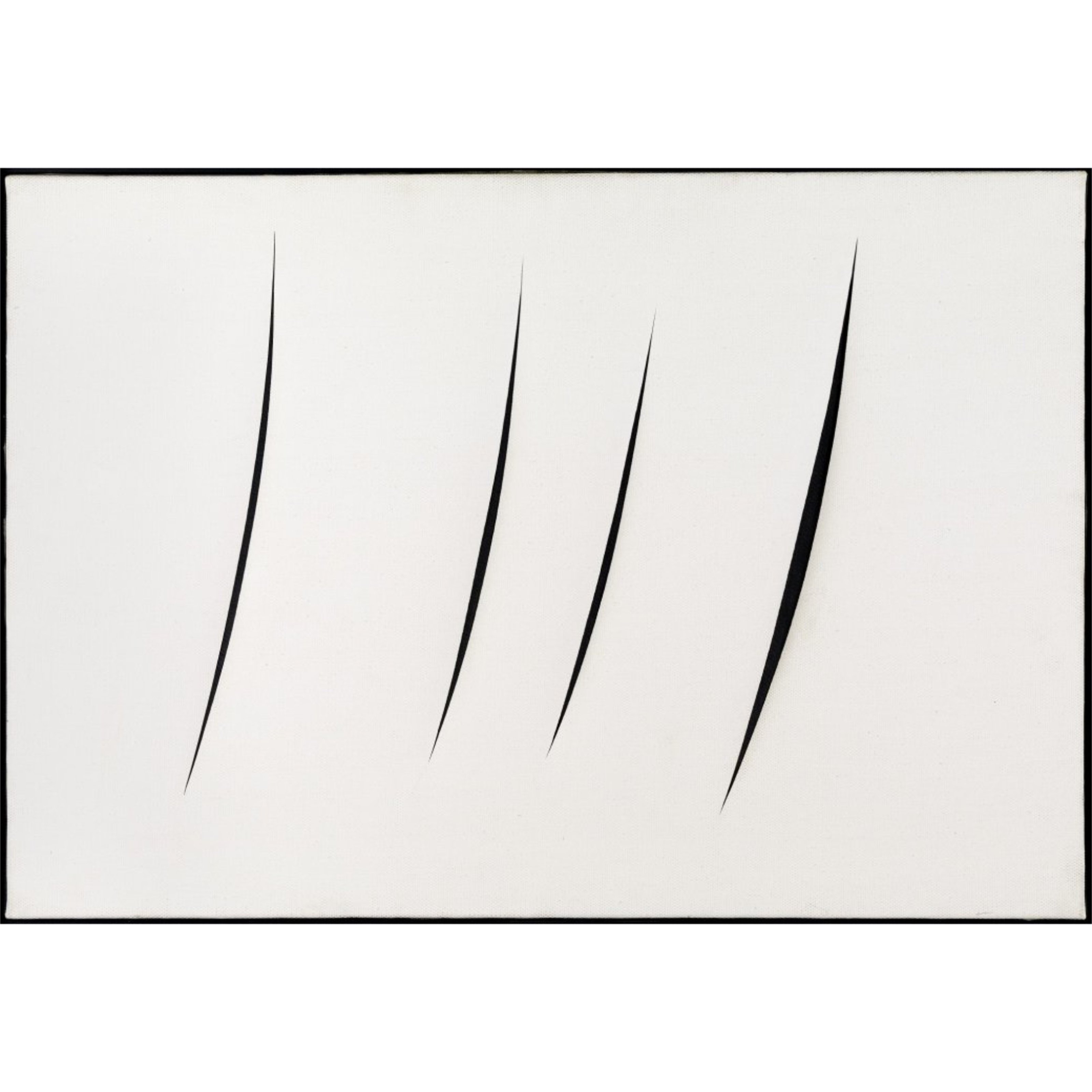 A white canvas with four vertical cuts.
