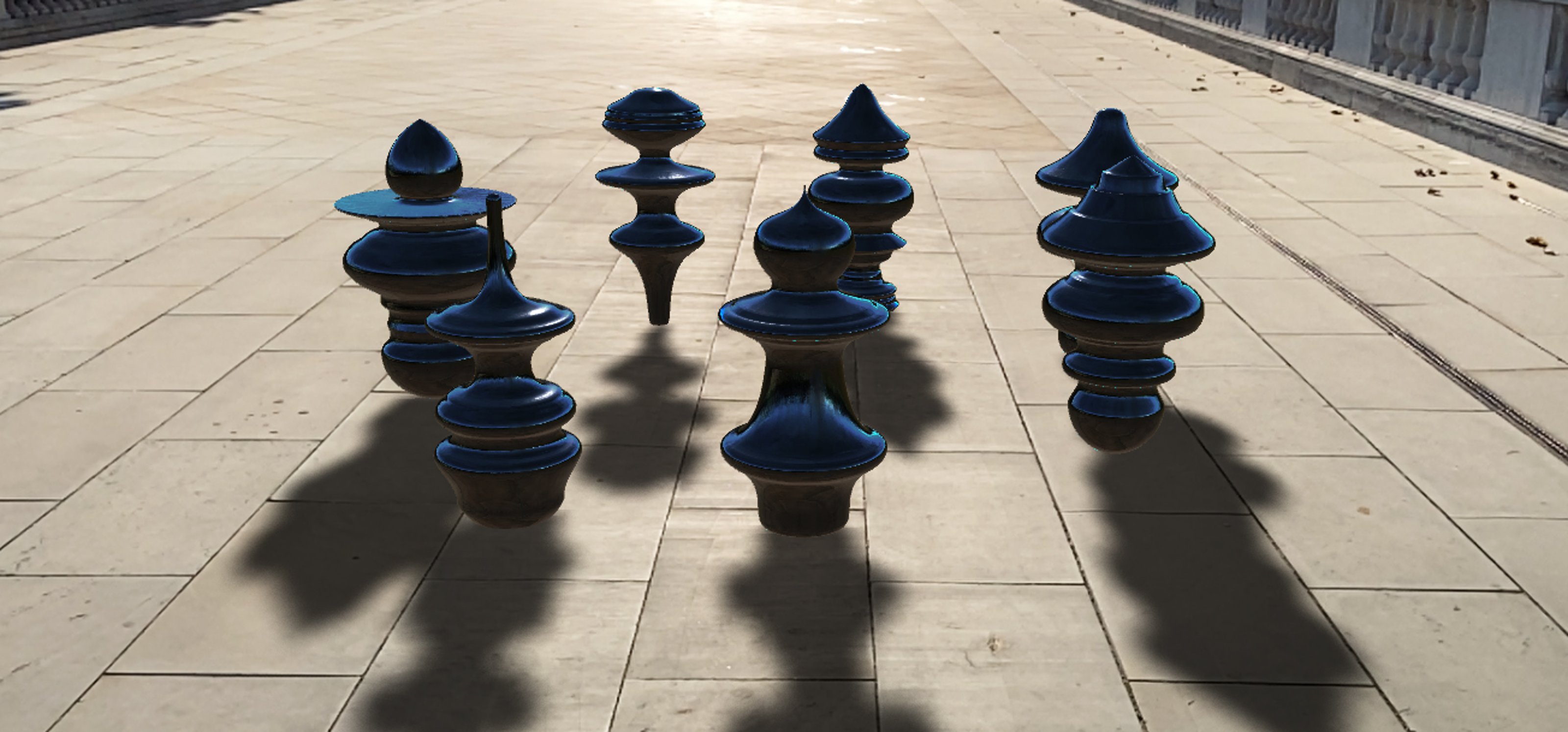 Digital chess pieces on the ground