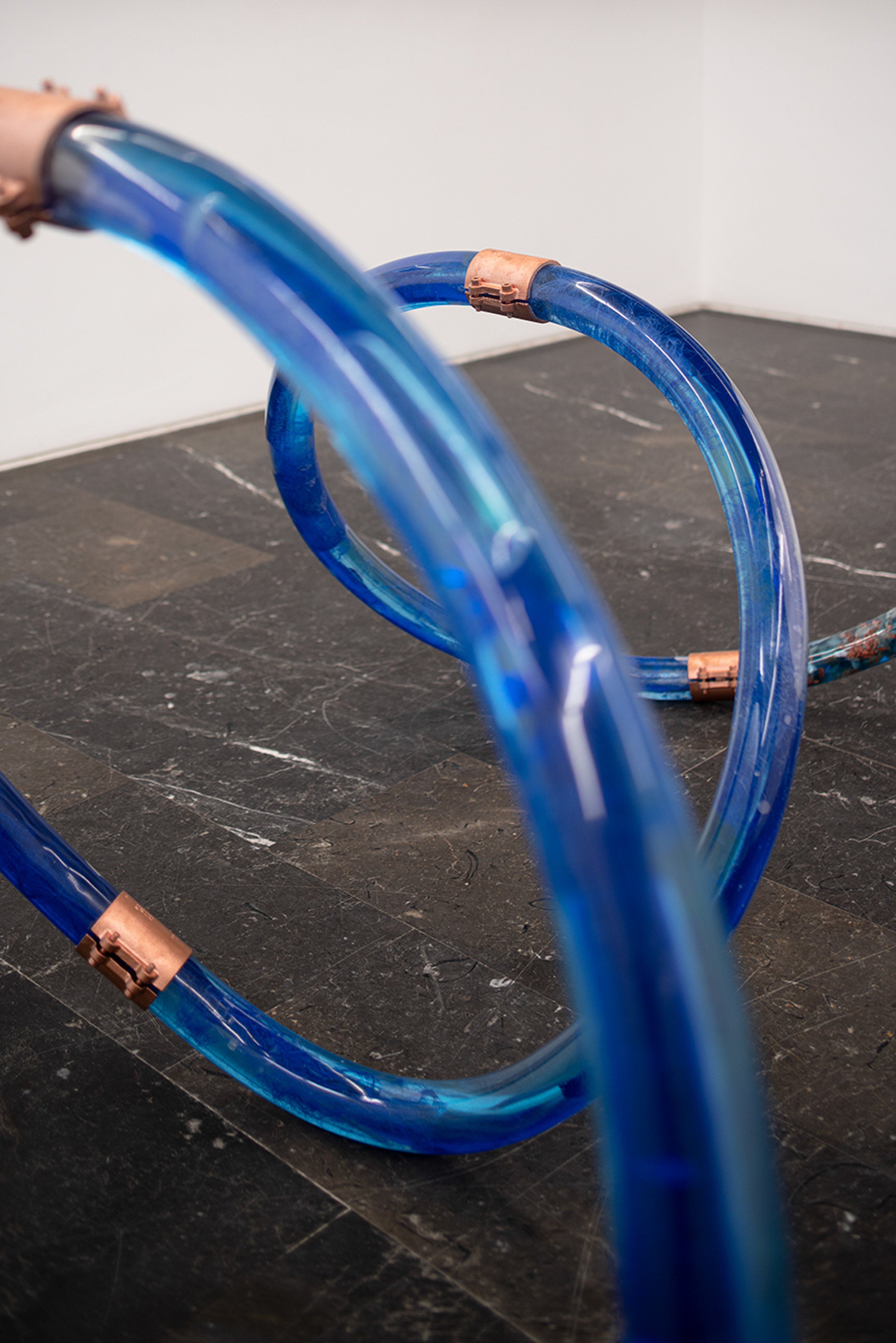 Close-up of blue spiral tube