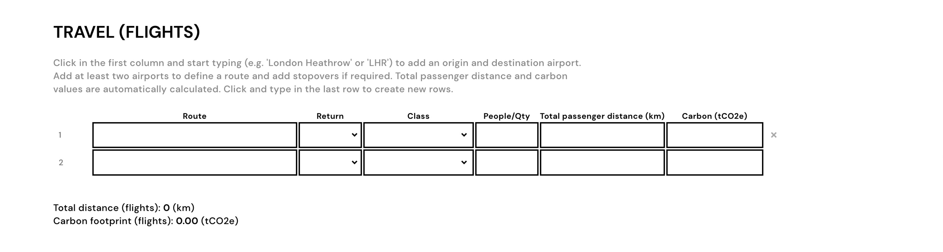 Screenshot of the Gallery Climate Coalition's Carbon Calculator for air travel